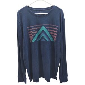 American Eagle Outfitters Mens Long Sleeve Graphic T Shirt Navy Blue L G